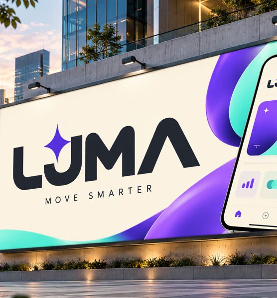 A billboard for Luma, a travel app concept, on a city street